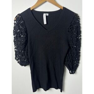 Grace+Karma Crochet Ribbed Top M‎ Black Knit Romantic Whimsigoth Corporate Goth